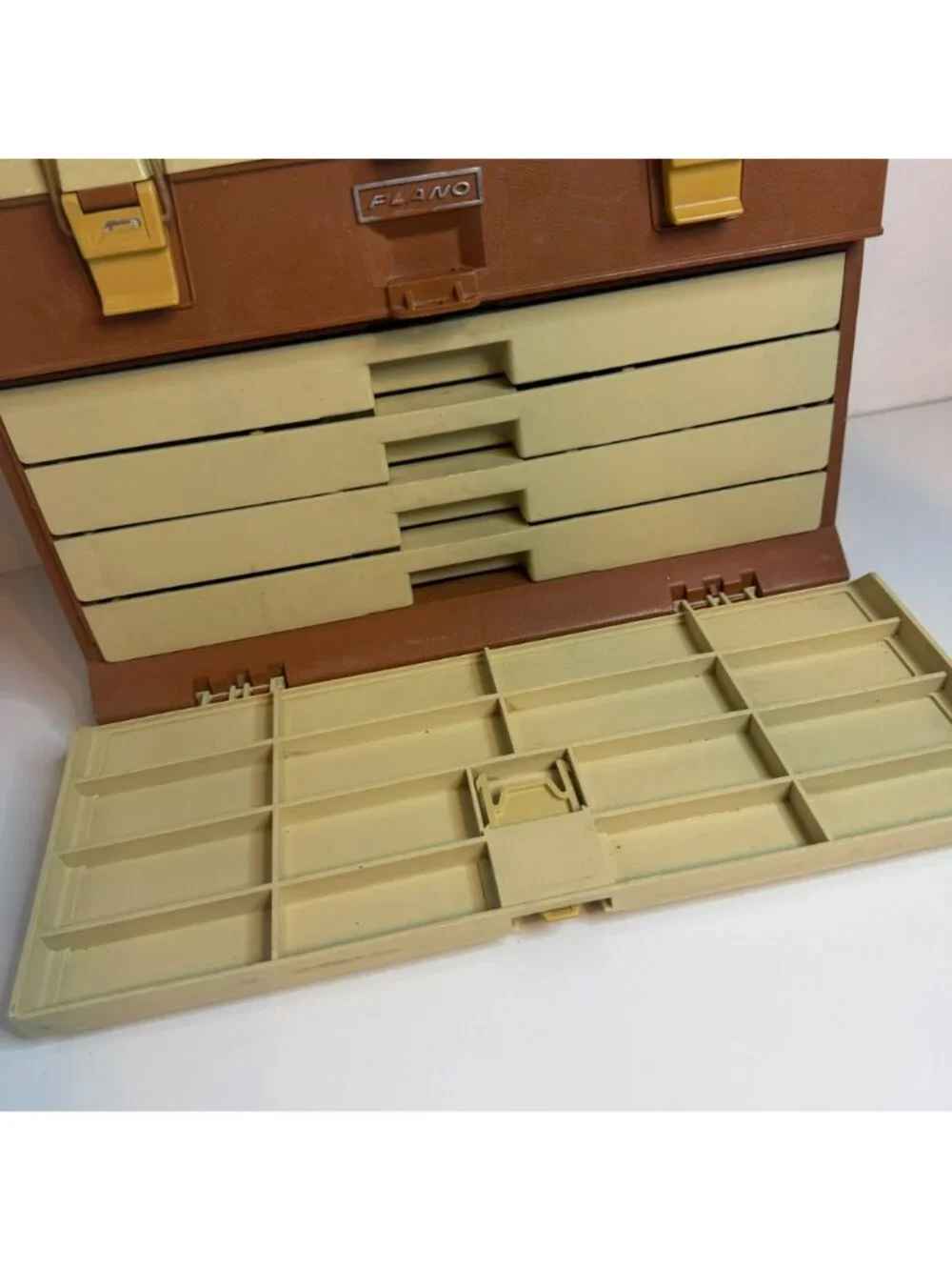 Vintage Plano 757 Tackle Box Multi-Tiered Brown & Beige USA-Made